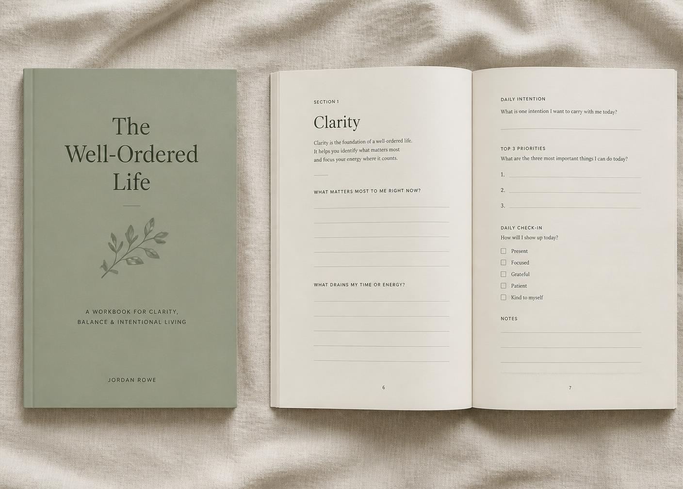 The 7-Day Digital Reset workbook cover and an open worksheet spread